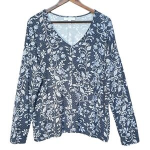 Pure Jill Eco Terry Floral Print V Neck Long Sleeve Tunic Top Women's Size L